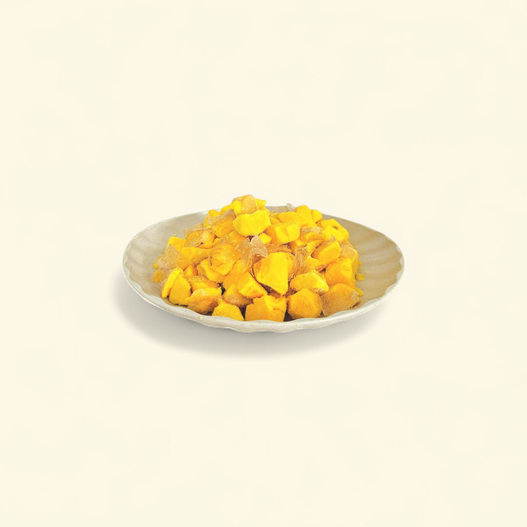 Freeze-dried egg yolk cubes shown loose, natural coat and skin supplement