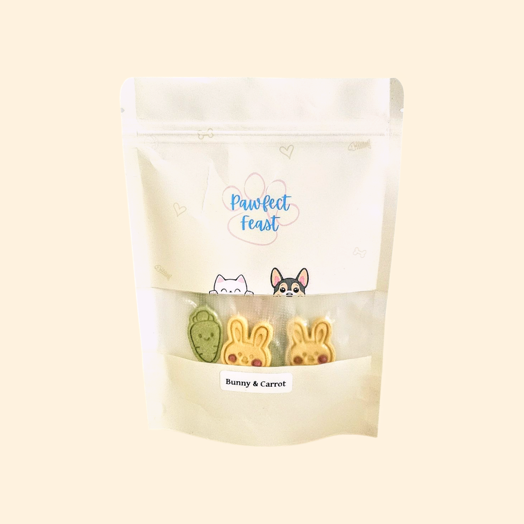 Freeze-dried rabbit and carrot dog treats, Bouncing Bunny Bites by Pawfect Feast